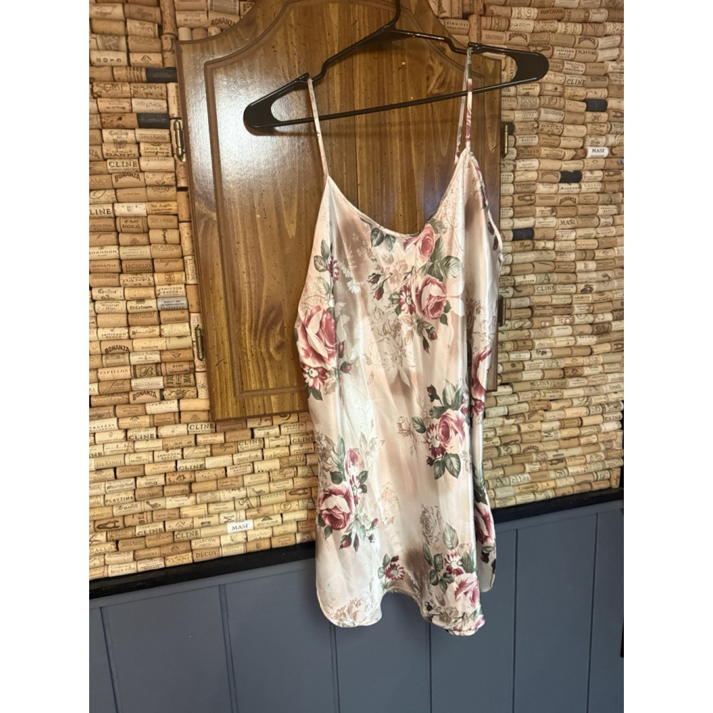Vintage California Dynasty Floral Rose Slip Dress With Side Slit Sz L Whimsy USA